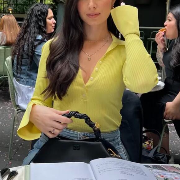 A.L.C. Lemon Yellow Ribbed Polo Sweater XS Bodycon Flared Sleeve Designer $325 - Picture 5 of 13